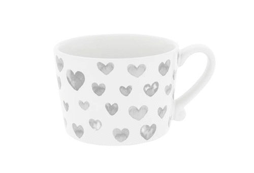 Cup White  Hearts in watercolor Grey