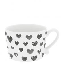 Cup White Hearts in watercolor Black